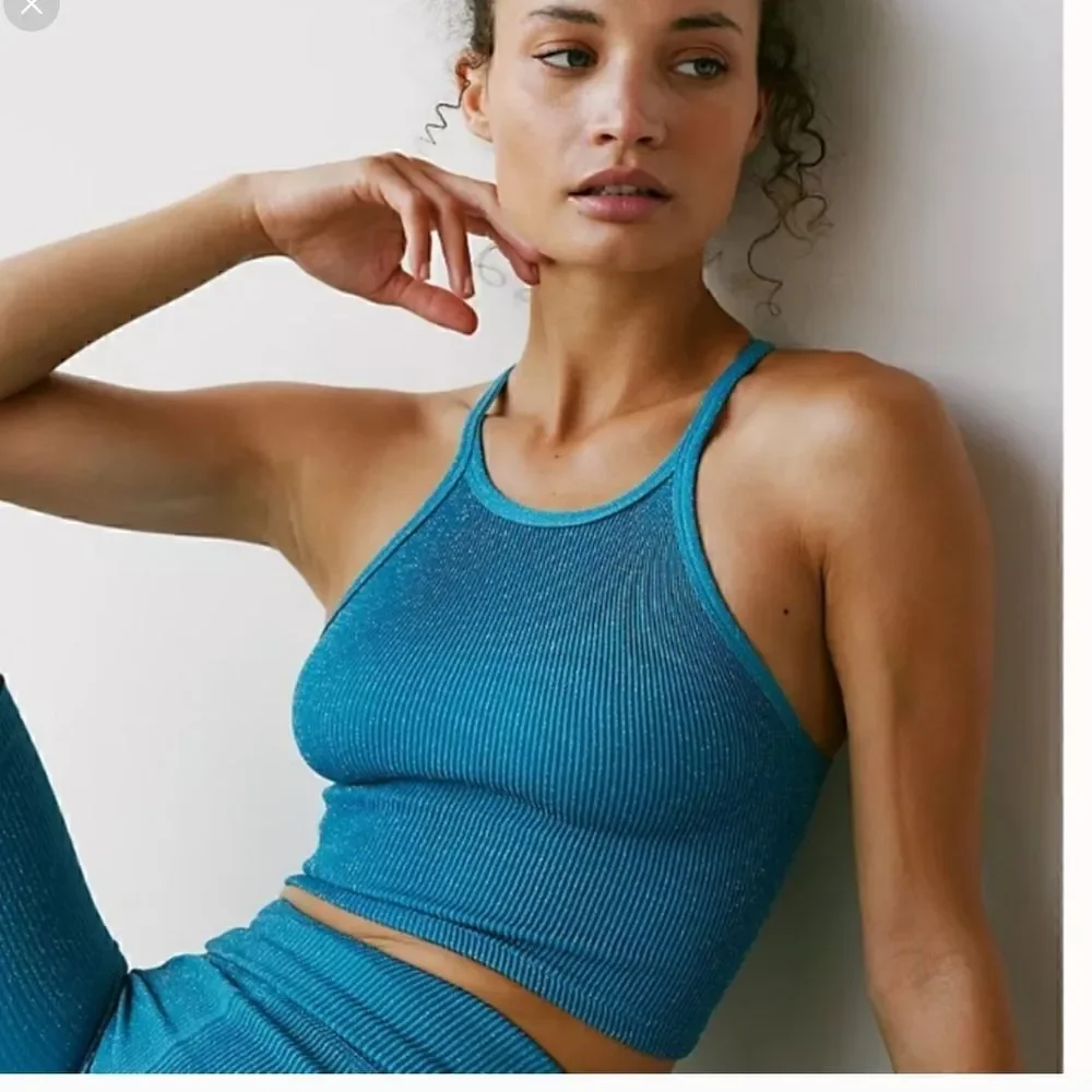 Free People Happiness Runs Tank in Lurex Blue XS/S